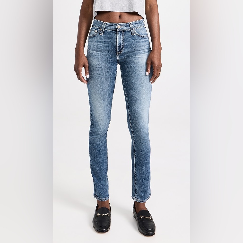 NEW AG Adriano Goldschmied Mari High Rise Slim Straight Jeans in Light Blue Wash
